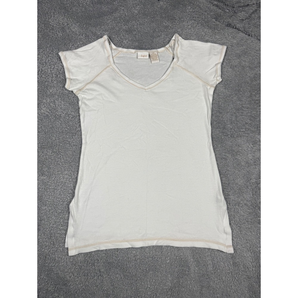 Daytrip V-Neck Tee Womens Large White Good Raglan Contrast Stitch S51022R Shirt
